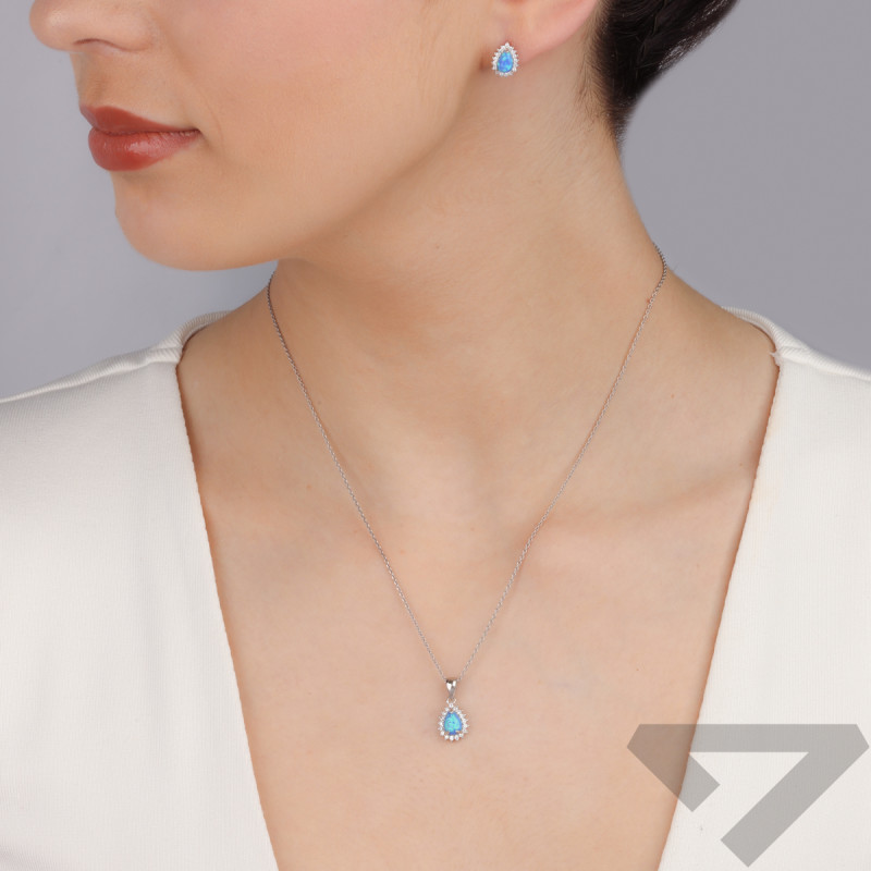 Komplet srebrny kolczyki i zawieszka kropla z niebieskim opalem HS DA961-1 niebieski próba 925