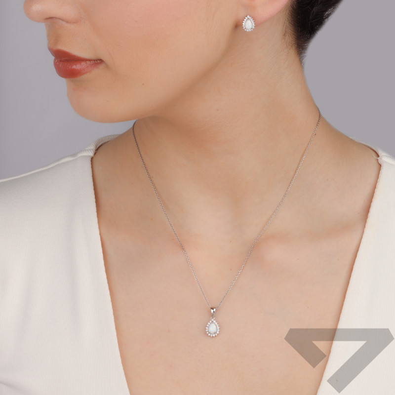 Komplet srebrny kolczyki i zawieszka kropla z opalem i cyrkoniami HS DA961-1 próba 925