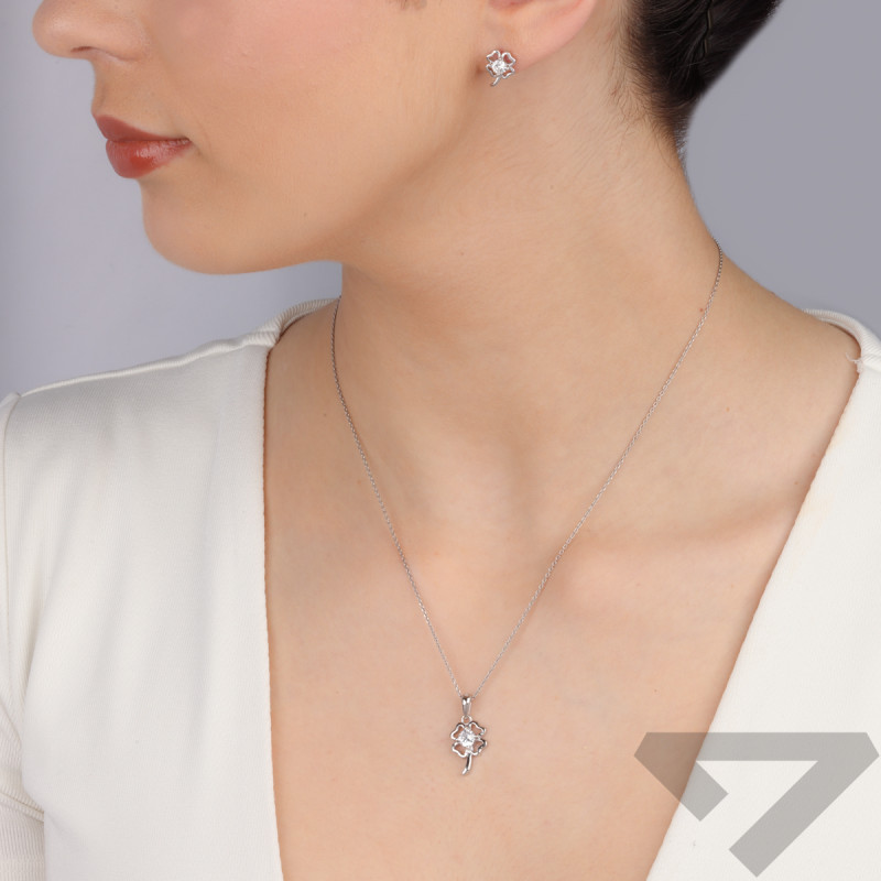 Komplet srebrny kolczyki i zawieszka koniczyna z cyrkonią HS1967 próba 925