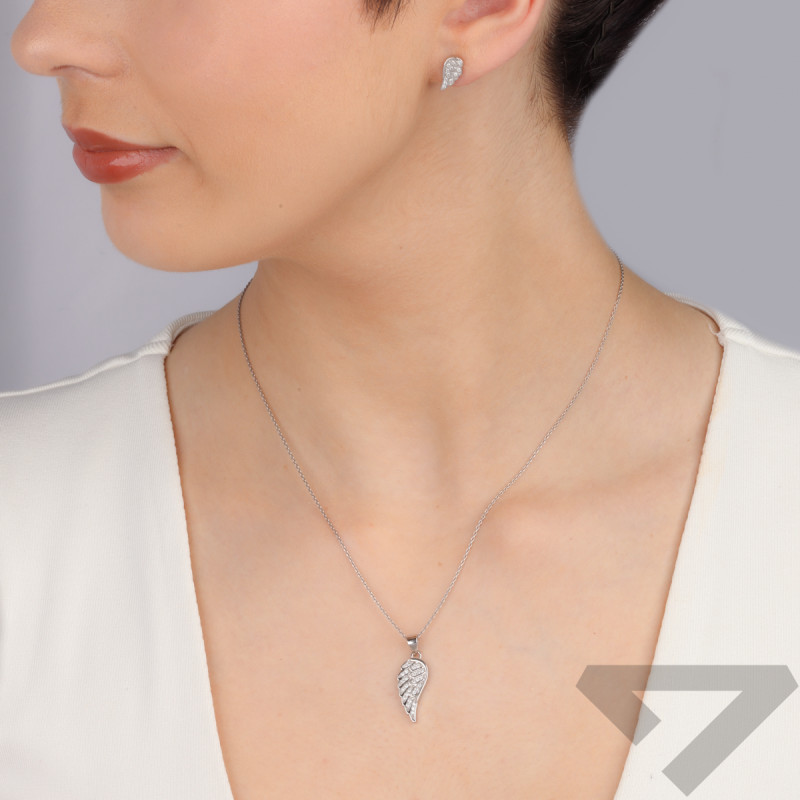 Komplet srebrny kolczyki i zawieszka skrzydło z cyrkoniami HS1968 próba 925