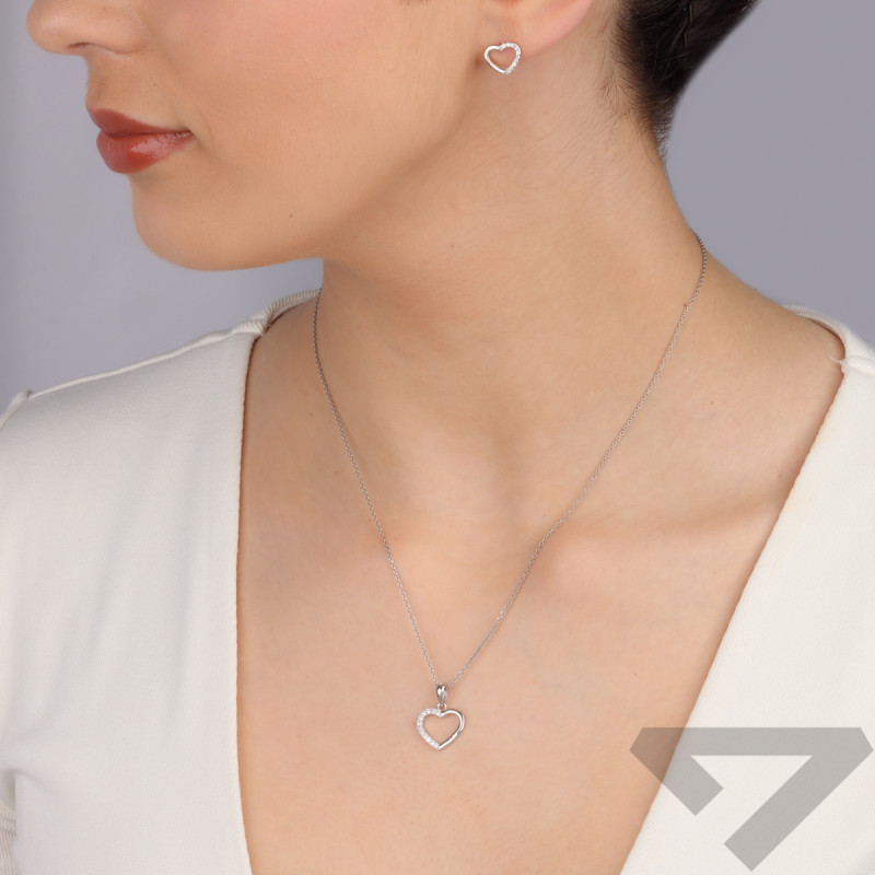 Komplet srebrny kolczyki i zawieszka serce ramka z cyrkoniami HS1963 próba 925