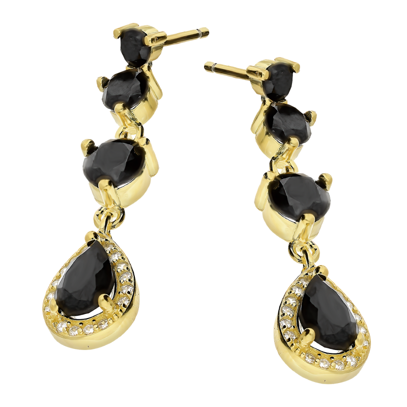 Kolczyki pozłacane kropla i czarne cyrkonie/sztyft PW A0660 czarny GOLD próba 925