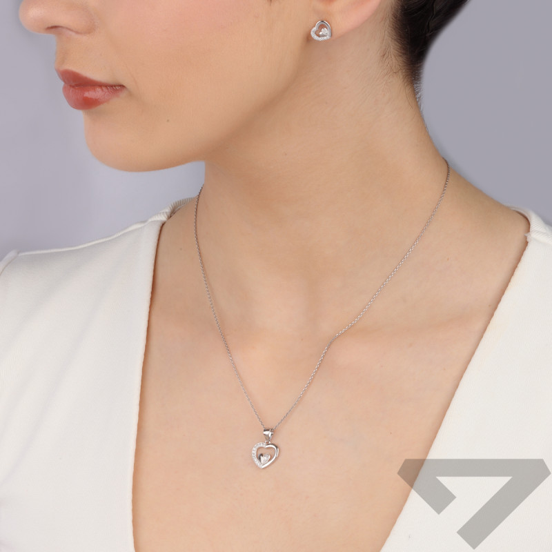 Komplet srebrny kolczyki i zawieszka serce z cyrkoniami HS1965 próba 925