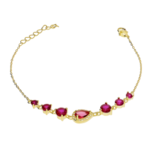 Bransoleta pozłacana kropla z fuksjowymi cyrkoniami/anker PW A0660 fuksja GOLD próba 925