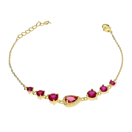 Bransoleta pozłacana kropla z fuksjowymi cyrkoniami/anker PW A0660 fuksja GOLD próba 925