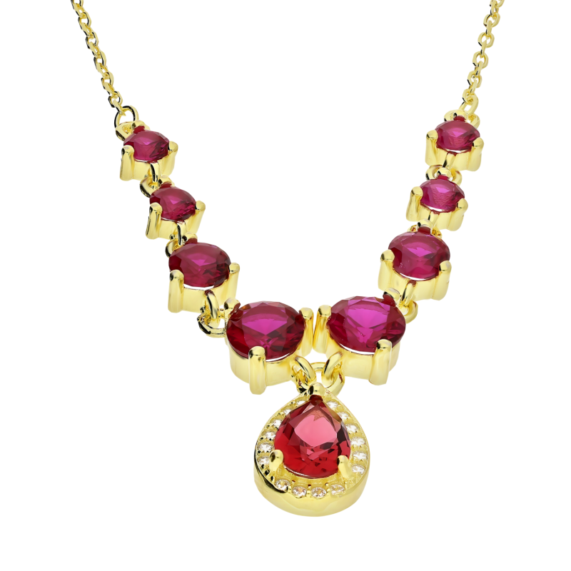 Pozłacany Naszyjnik Srebrny Kropla Fuksja pr. 925 - JubilerSezam.pl