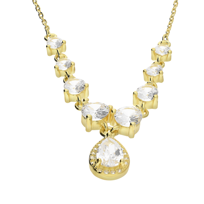 Pozłacany Naszyjnik Srebrny Kropla Cyrkonie - JubilerSezam.pl