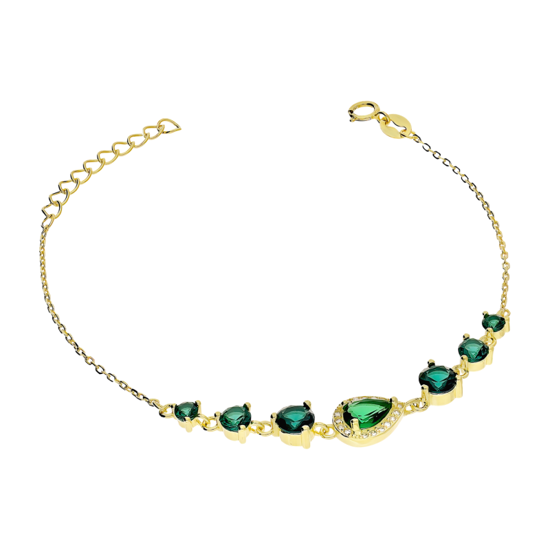 Bransoleta pozłacana kropla z zieloną cyrkonią/anker PW A0660 szmaragd GOLD próba 925