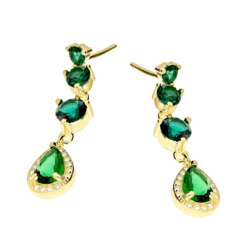 Pozłacane kolczyki srebrne z zieloną cyrkonią - JubilerSezam.pl