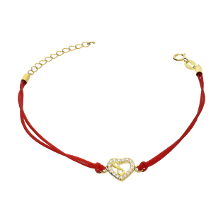 Bransoleta pozłacana infinity w sercu z cyrkoniami na czerwonym sznurku PW DA823 GOLD czerwony próba 925