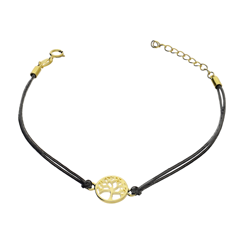 Bransoleta pozłacana drzewko w kole na czarnym sznurku PW444-1 GOLD próba 925