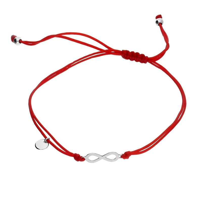 Bransoleta srebrna infinity na czerwonym sznurku PW446 ROD czerwony próba 925