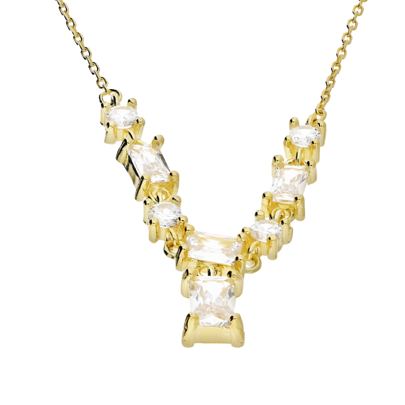 Naszyjnik pozłacany z białymi cyrkoniami/anker PW468 GOLD próba 925