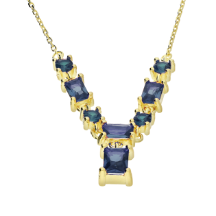 Naszyjnik pozłacany z szafirowymi cyrkoniami/anker PW468 GOLD szafir próba 925