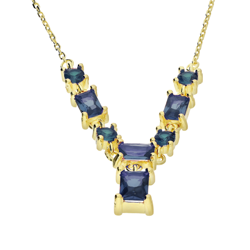 Naszyjnik pozłacany z szafirowymi cyrkoniami/anker PW468 GOLD szafir próba 925