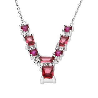 Naszyjnik srebrny z fuksjowymi cyrkoniami/anker PW468 ROD fuksja próba 925