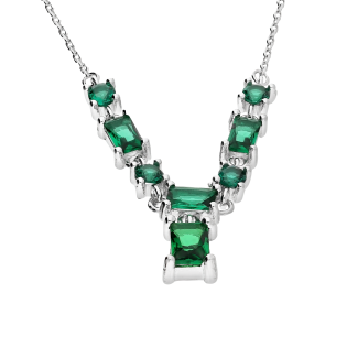 Naszyjnik srebrny z zielonymi cyrkoniami/anker PW468 ROD szmaragd próba 925