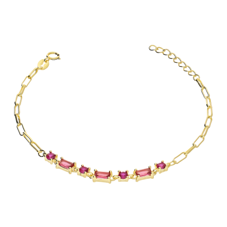 Pozłacana Bransoletka Srebrna z Fuksjowymi Cyrkoniami - JubilerSezam.pl