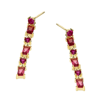 Kolczyki pozłacane z fuksjowymi cyrkoniami/sztyft PW468-1 GOLD fuksja próba 925