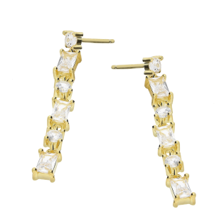 Kolczyki pozłacane z białymi cyrkoniami bagietami/sztyft PW468-1 GOLD próba 925