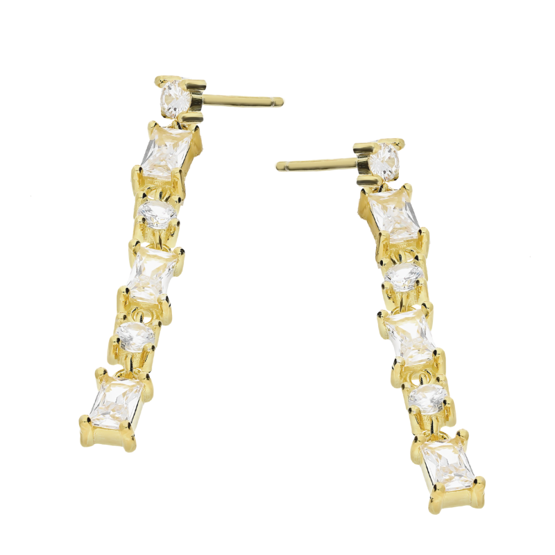 Kolczyki pozłacane z białymi cyrkoniami bagietami/sztyft PW468-1 GOLD próba 925