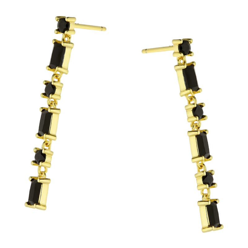 Kolczyki pozłacane z czarnymi cyrkoniami/sztyft PW468-1 GOLD czarny próba 925