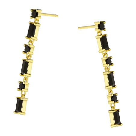 Kolczyki pozłacane z czarnymi cyrkoniami/sztyft PW468-1 GOLD czarny próba 925