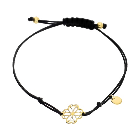 Pozłacana Bransoletka Srebrna Koniczynka na Sznurku - JubilerSezam.pl