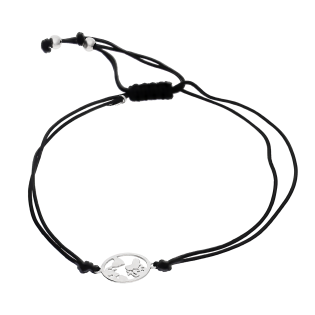 Bransoleta srebrna kula ziemska na czarnym sznurku PW571 ROD czarny próba 925