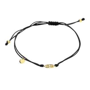 Bransoleta pozłacana ażurowy kwiat w kole na czarnym sznurku PW573 GOLD czarny próba 925