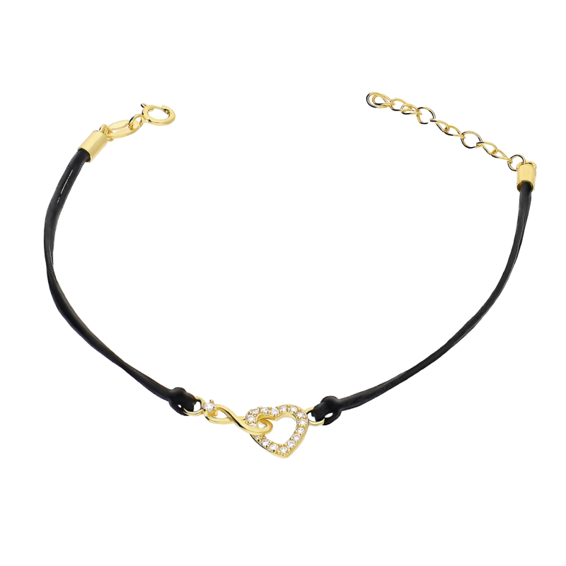 Bransoleta pozłacana infinity i serce z cyrkoniami PW604 GOLD czarny próba 925