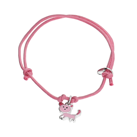 Srebrna bransoletka dla dziewczynki Kotek z różową emalią - JubilerSezam.pl