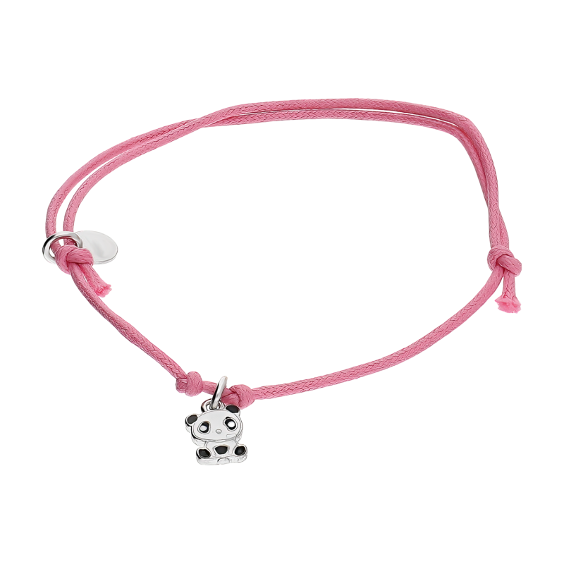Bransoleta dla dziewczynki panda na różowym sznurku PW612 różowy próba 925