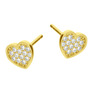 Kolczyki złote serce z białymi cyrkoniami zapinane na sztyft próba 585