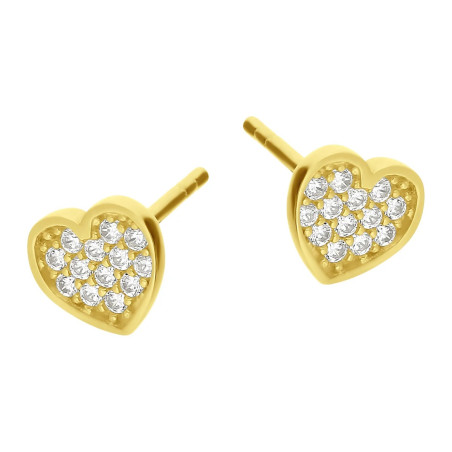 Kolczyki złote serce z białymi cyrkoniami zapinane na sztyft próba 375
