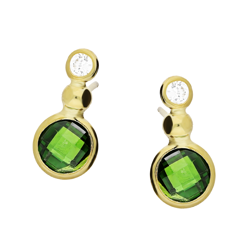 Kolczyki pozłacane z fasetowaną zieloną i białą cyrkonią/sztyft TA 12076+9104 G próba 925
