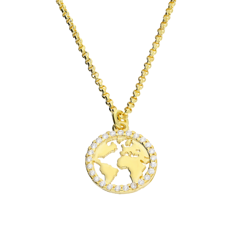 Naszyjnik pozłacany ziemia w kole z cyrkoniami/rolo TA 12115 G próba 925