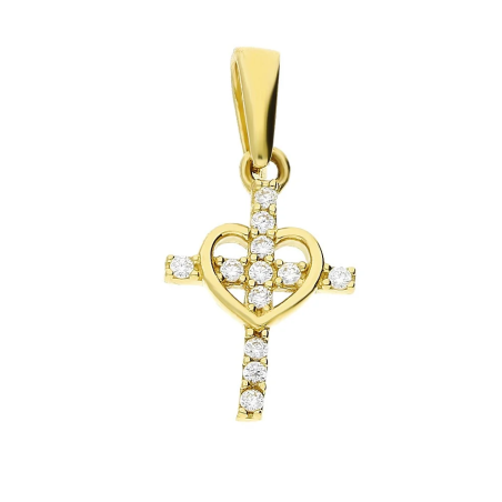 Krzyżyk złoty z sercem i cyrkoniami MZ T23-P-1334-Y-CZ próba 375
