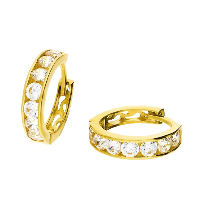 Złote kolczyki kółka z cyrkoniami pr. 585 - JubilerSezam.pl