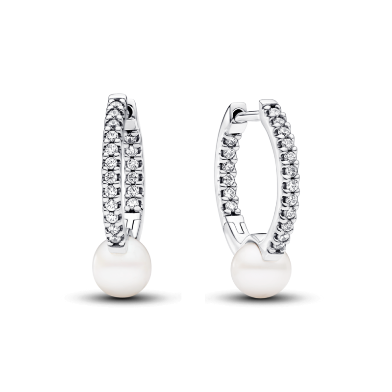 Lśniące kolczyki  Pandora obręcze z poddaną obróbce słodkowodną perłą hodowaną 293171C01