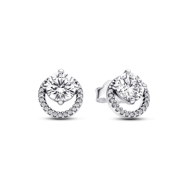 Kolczyki sztyfty Pandora z okrągłą lśniącą obwódką 291248C01