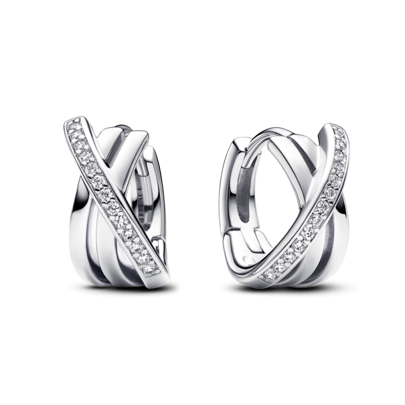 Kolczyki obręcze Pandora Splecione pasma pavé 293150C01