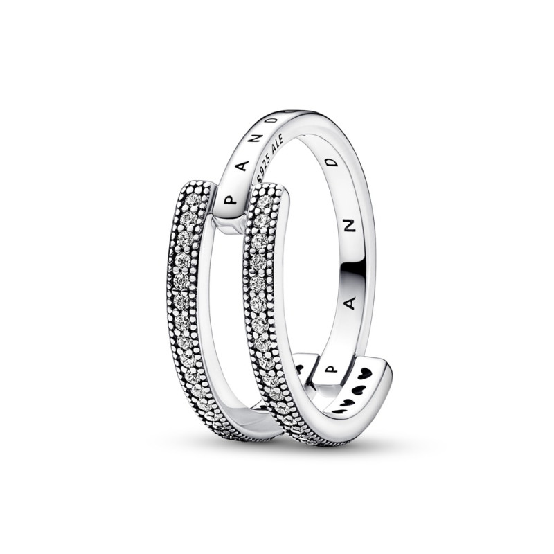 Podwójny pierścionek Pandora pavé z logo Pandora Signature 192779C01
