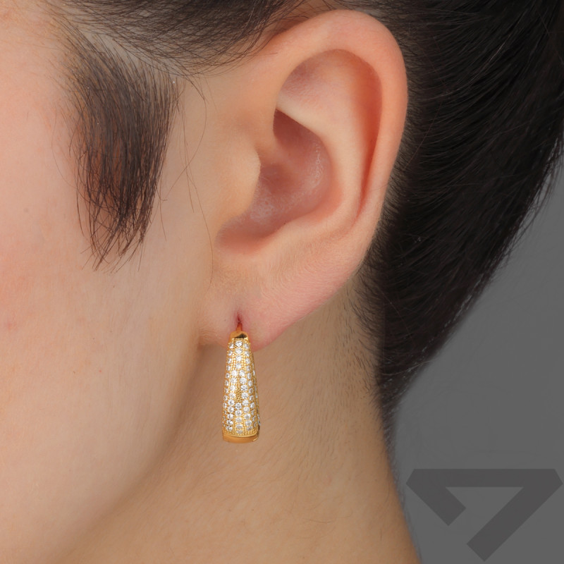 Kolczyki pozłacane owalna beczułka z cyrkoniami/zatrzask HS1987 GOLD próba 925