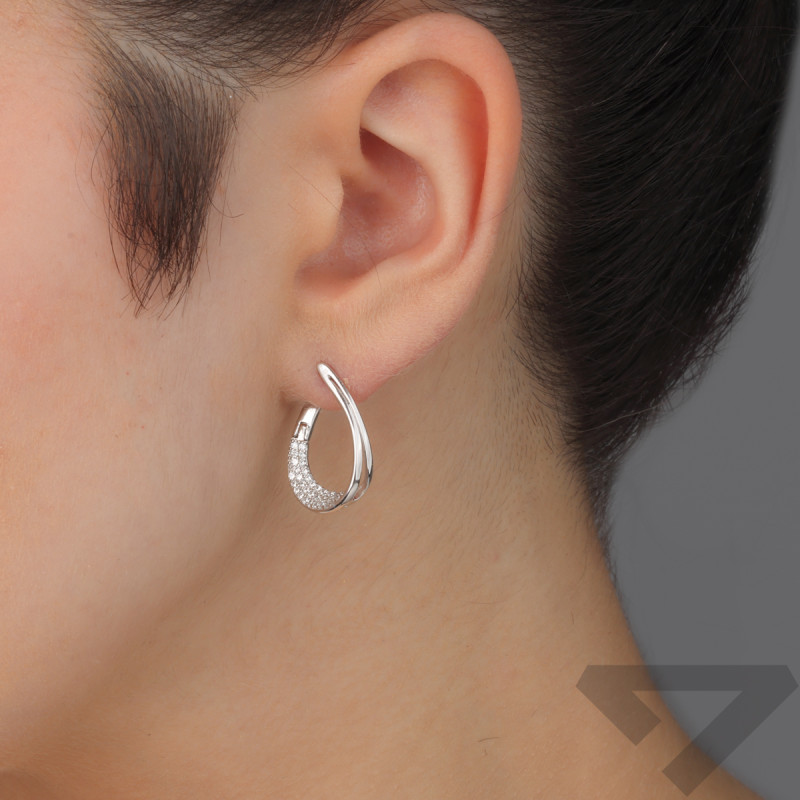Kolczyki srebrne owal z białymi cyrkoniami na dole/zatrzask HS1997 próba 925