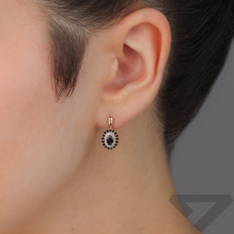 Złote Kolczyki z Szafirem i Diamentami pr. 585 - JubilerSezam.pl