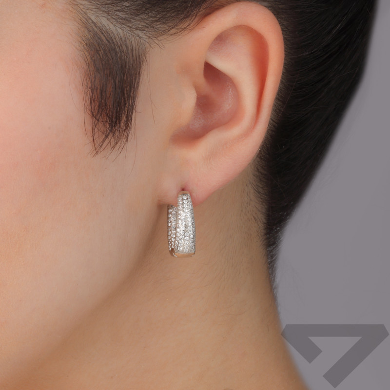 Kolczyki srebrne owalna beczułka z cyrkoniami/zatrzask HS1987 ROD próba 925