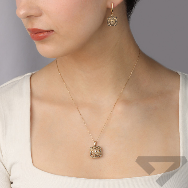 Zawieszka złota szampańskie diamenty w kwadracie LC M36800 CHY kwadrat obły próba 585