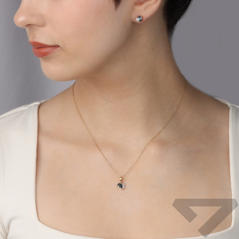 Kolczyki złote z topazem i białymi diamentami/sztyft LC JE5566-7084 LBTY kropla próba 585