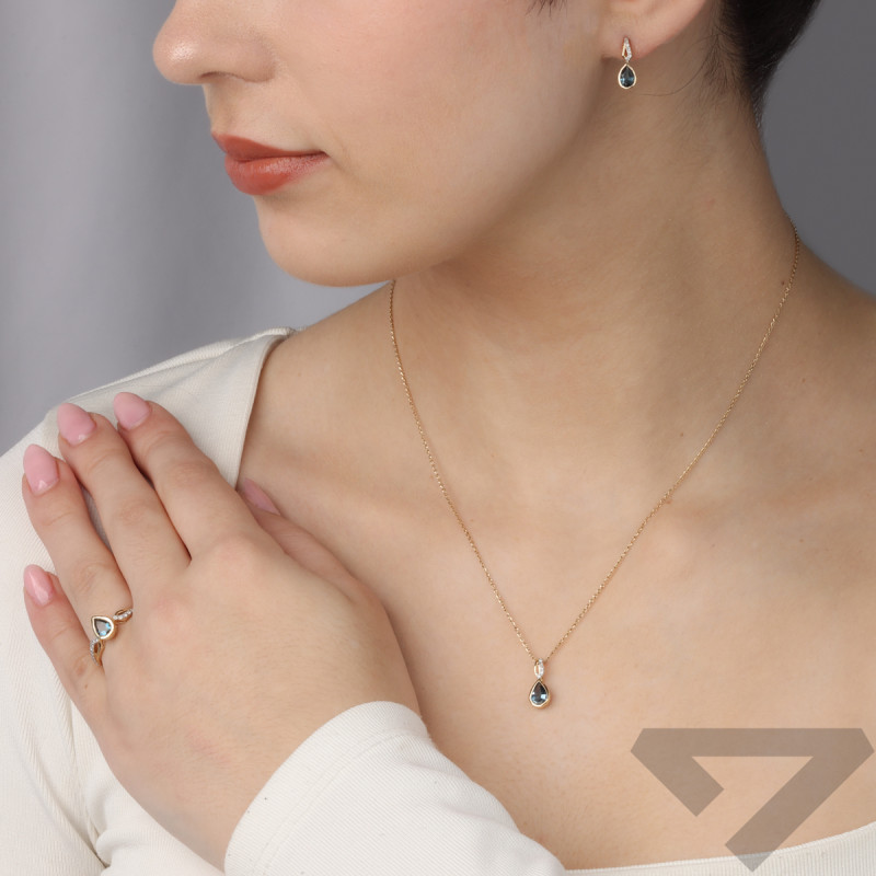 Kolczyki złote z topazem i białymi diamentami/sztyft LC P2447-2439 LBTY kropla próba 585